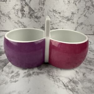 Vintage Block Chromatics Red Lavender Double Bowl Serving Dish w/ Handle Germany